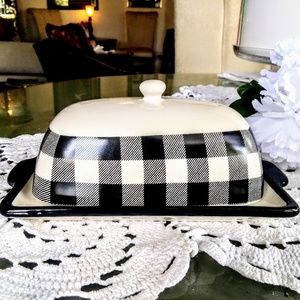 🌺NEW Farmhouse Chic Checkered Covered Butter Dish